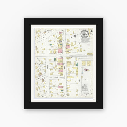 Old map wall art mockup — black gallery frame with white mat — Sanborn Fire Insurance Map from Bangor, Van Buren County, Michigan (1909) - Complete Map Set