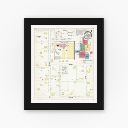 Old map wall art mockup — black gallery frame with white mat — Sanborn Fire Insurance Map from Farmersville, Collin County, Texas (1908) - Complete Map Set