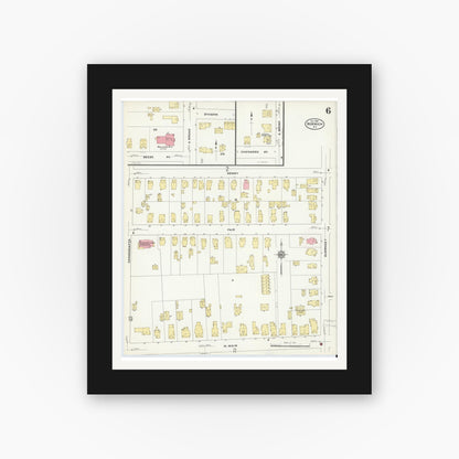 Old map wall art mockup — black gallery frame with white mat — Sanborn Fire Insurance Map from Norwich, Chenango County, New York (1910), Sheet #0006