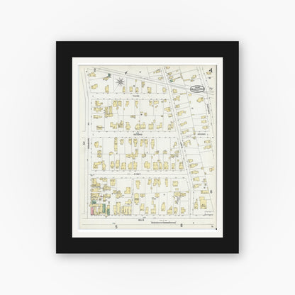 Old map wall art mockup — black gallery frame with white mat — Sanborn Fire Insurance Map from Riverhead, Suffolk County, New York (1897), Sheet #0004