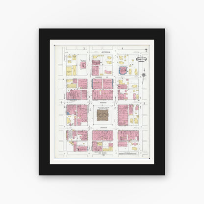 Old map wall art mockup — black gallery frame with white mat — Sanborn Fire Insurance Map from Charleston, Coles County, Illinois (1919), Sheet #0007