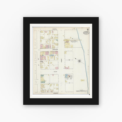 Old map wall art mockup — black gallery frame with white mat — Sanborn Fire Insurance Map from Henry, Marshall County, Illinois (1888), Sheet #0002