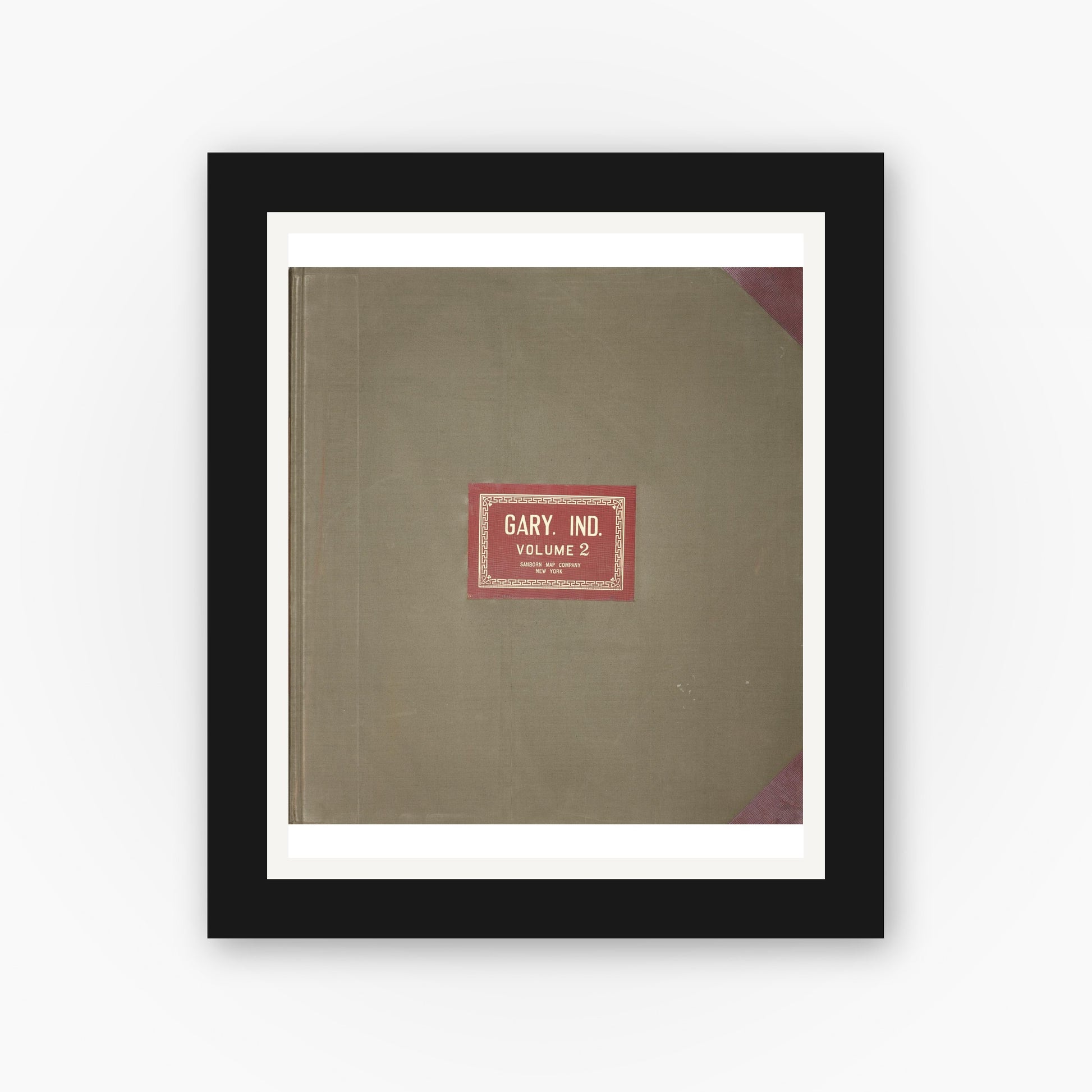 Old map wall art mockup — black gallery frame with white mat — Sanborn Fire Insurance Map from Gary, Lake County, Indiana (1949), Sheet #0001