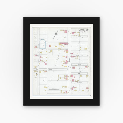 Old map wall art mockup — black gallery frame with white mat — Sanborn Fire Insurance Map from Columbia, Monroe County, Illinois (1919), Sheet #0002