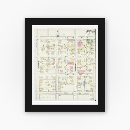 Old map wall art mockup — black gallery frame with white mat — Sanborn Fire Insurance Map from Marion, Grant County, Indiana (1890), Sheet #0005