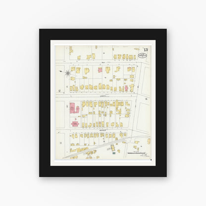 Old map wall art mockup — black gallery frame with white mat — Sanborn Fire Insurance Map from Franklin, Venango County, Pennsylvania (1906), Sheet #0013
