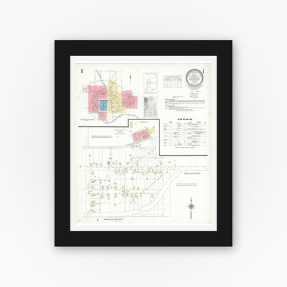 Old map wall art mockup — black gallery frame with white mat — Sanborn Fire Insurance Map from Ladoga, Montgomery County, Indiana (1942) - Complete Map Set