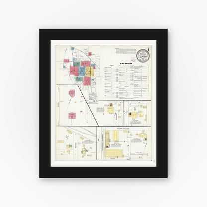 Old map wall art mockup — black gallery frame with white mat — Sanborn Fire Insurance Map from Lockhart, Caldwell County, Texas (1909), Sheet #0001