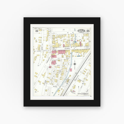 Old map wall art mockup — black gallery frame with white mat — Sanborn Fire Insurance Map from East Liverpool, Columbiana County, Ohio (1923), Sheet #0025