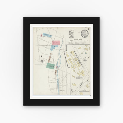 Old map wall art mockup — black gallery frame with white mat — Sanborn Fire Insurance Map from Amityville, Suffolk County, New York (1890) - Complete Map Set