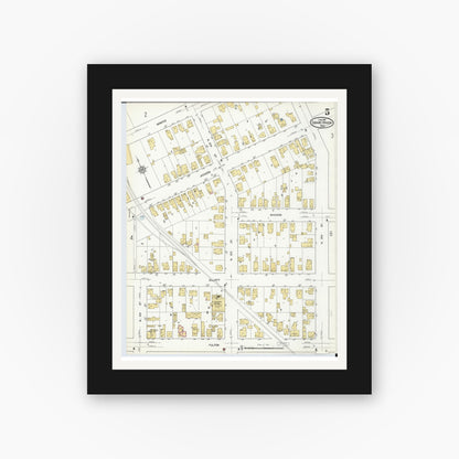 Old map wall art mockup — black gallery frame with white mat — Sanborn Fire Insurance Map from Grand Haven, Ottawa County, Michigan (1912), Sheet #0005