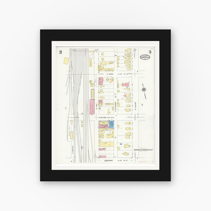 Old map wall art mockup — black gallery frame with white mat — Sanborn Fire Insurance Map from Centralia, Marion, Clinton, Jefferson, and Washington Counties, Illinois (1924), Sheet #0003