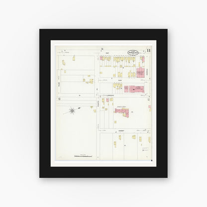 Old map wall art mockup — black gallery frame with white mat — Sanborn Fire Insurance Map from Rensselaer, Rensselaer County, New York (1909), Sheet #0011