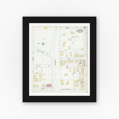 Old map wall art mockup — black gallery frame with white mat — Sanborn Fire Insurance Map from Flushing, Queens County, New York (1892), Sheet #0005