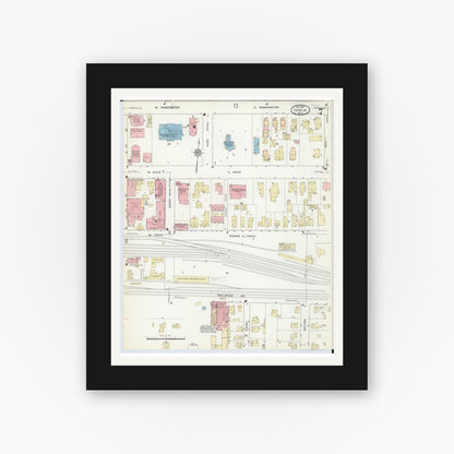 Old map wall art mockup — black gallery frame with white mat — Sanborn Fire Insurance Map from Ionia, Ionia County, Michigan (1914), Sheet #0007