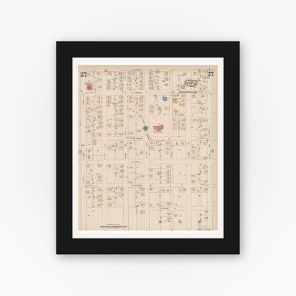 Old map wall art mockup — black gallery frame with white mat — Sanborn Fire Insurance Map from Temple, Bell County, Texas (1922), Sheet #0027