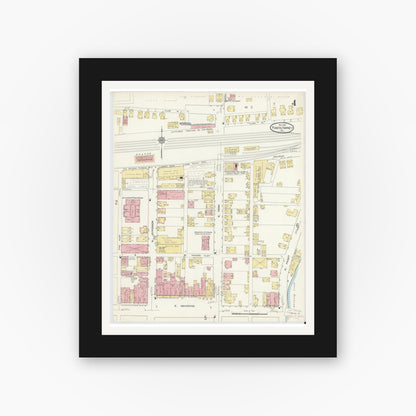 Old map wall art mockup — black gallery frame with white mat — Sanborn Fire Insurance Map from Punxsutawney, Jefferson County, Pennsylvania (1912), Sheet #0004