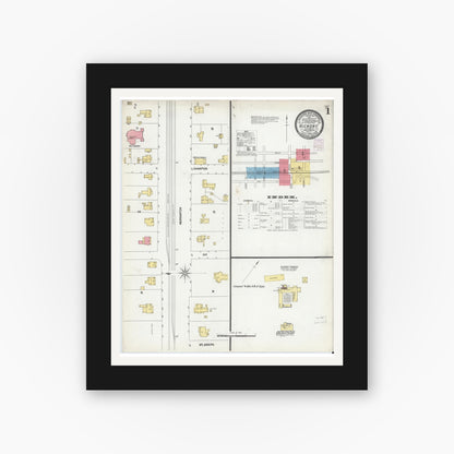Old map wall art mockup — black gallery frame with white mat — Sanborn Fire Insurance Map from Hickory, Catawba County, North Carolina (1902) - Complete Map Set