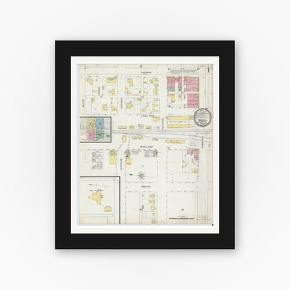 Old map wall art mockup — black gallery frame with white mat — Sanborn Fire Insurance Map from Mexia, Limestone County, Texas (1896) - Complete Map Set