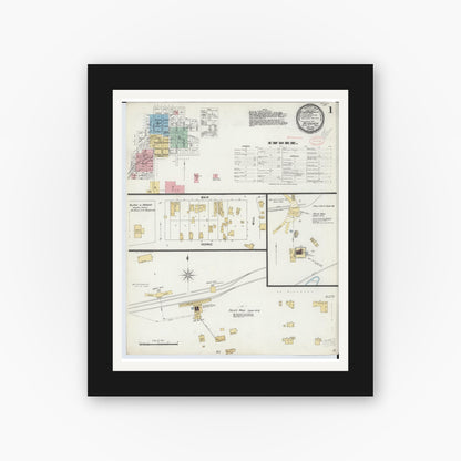 Old map wall art mockup — black gallery frame with white mat — Sanborn Fire Insurance Map from Bessemer, Gogebic County, Michigan (1898), Sheet #0001