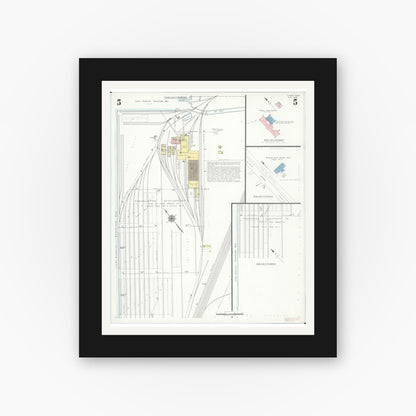 Old map wall art mockup — black gallery frame with white mat — Sanborn Fire Insurance Map from L'Anse, Baraga County, Michigan (1938), Sheet #0005