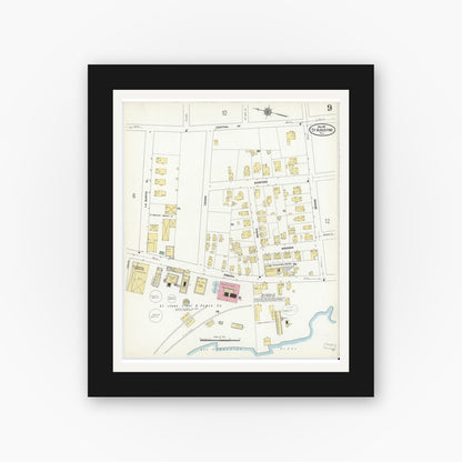 Old map wall art mockup — black gallery frame with white mat — Sanborn Fire Insurance Map from Saint Augustine, Saint John's County, Florida (1910), Sheet #0009