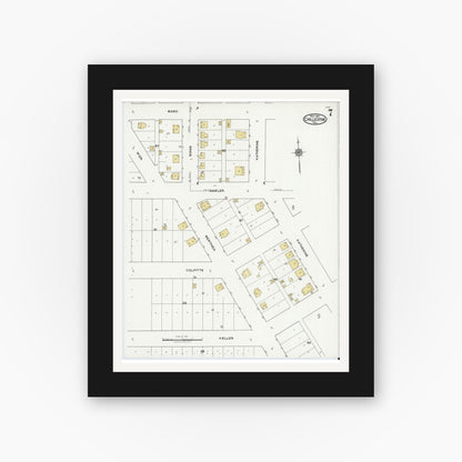 Old map wall art mockup — black gallery frame with white mat — Sanborn Fire Insurance Map from Chillicothe, Hardeman County, Texas (1921), Sheet #0007