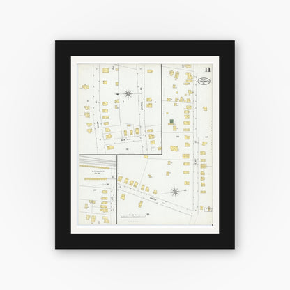 Old map wall art mockup — black gallery frame with white mat — Sanborn Fire Insurance Map from Lakewood, Ocean County, New Jersey (1901), Sheet #0011