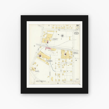 Old map wall art mockup — black gallery frame with white mat — Sanborn Fire Insurance Map from Woburn, Middlesex County, Massachusetts (1904), Sheet #0013