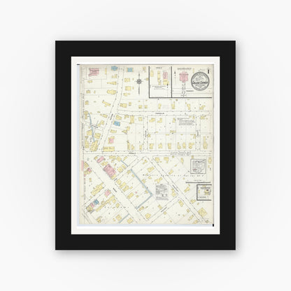 Old map wall art mockup — black gallery frame with white mat — Sanborn Fire Insurance Map from College Corner, Preble And Butler, Ohio (1914) - Complete Map Set