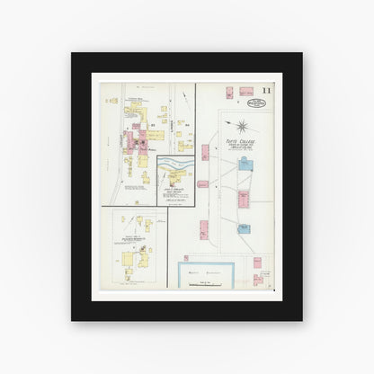 Old map wall art mockup — black gallery frame with white mat — Sanborn Fire Insurance Map from Medford, Middlesex County, Massachusetts (1892), Sheet #0011