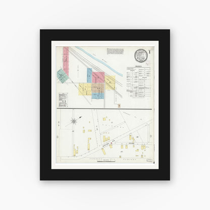 Old map wall art mockup — black gallery frame with white mat — Sanborn Fire Insurance Map from Whiting, Lake County, Indiana (1901) - Complete Map Set