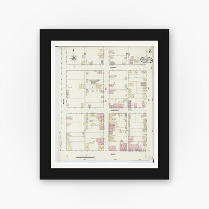 Old map wall art mockup — black gallery frame with white mat — Sanborn Fire Insurance Map from Coshocton, Coshocton County, Ohio (1889), Sheet #0006