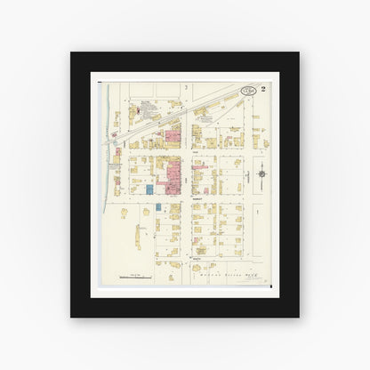 Old map wall art mockup — black gallery frame with white mat — Sanborn Fire Insurance Map from La Rue, Marion County, Ohio (1911), Sheet #0002