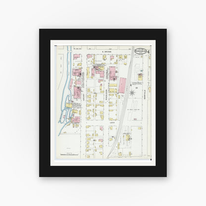 Old map wall art mockup — black gallery frame with white mat — Sanborn Fire Insurance Map from Miamisburg, Montgomery County, Ohio (1892), Sheet #0004