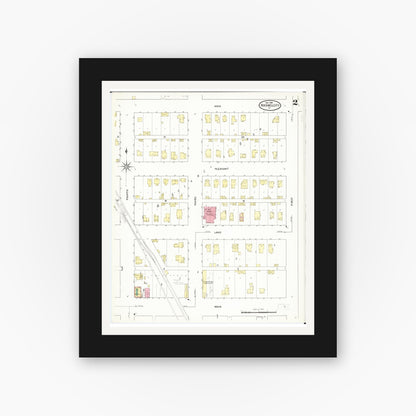 Old map wall art mockup — black gallery frame with white mat — Sanborn Fire Insurance Map from Rockwell City, Calhoun County, Iowa (1909), Sheet #0002