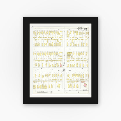 Old map wall art mockup — black gallery frame with white mat — Sanborn Fire Insurance Map from Clinton, Clinton County, Iowa (1902), Sheet #0028