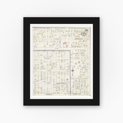 Old map wall art mockup — black gallery frame with white mat — Sanborn Fire Insurance Map from Champaign, Champaign County, Illinois (1915), Sheet #0021