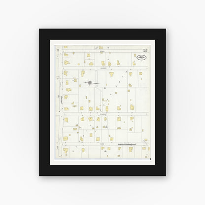 Old map wall art mockup — black gallery frame with white mat — Sanborn Fire Insurance Map from Commerce, Hunt County, Texas (1911), Sheet #0014