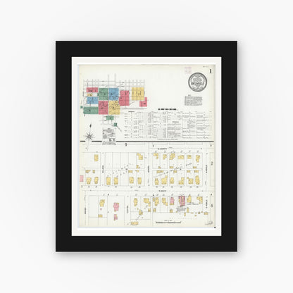 Old map wall art mockup — black gallery frame with white mat — Sanborn Fire Insurance Map from Greenfield, Hancock County, Indiana (1906) - Complete Map Set