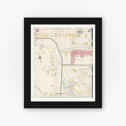 Old map wall art mockup — black gallery frame with white mat — Sanborn Fire Insurance Map from Emporium, Cameron County, Pennsylvania (1938), Sheet #0013