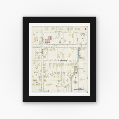 Old map wall art mockup — black gallery frame with white mat — Sanborn Fire Insurance Map from Paris, Lamar County, Texas (1888), Sheet #0004