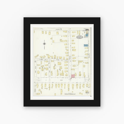 Old map wall art mockup — black gallery frame with white mat — Sanborn Fire Insurance Map from Greenfield, Franklin County, Massachusetts (1914), Sheet #0020