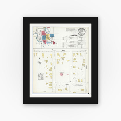 Old map wall art mockup — black gallery frame with white mat — Sanborn Fire Insurance Map from Holly, Oakland County, Michigan (1908) - Complete Map Set