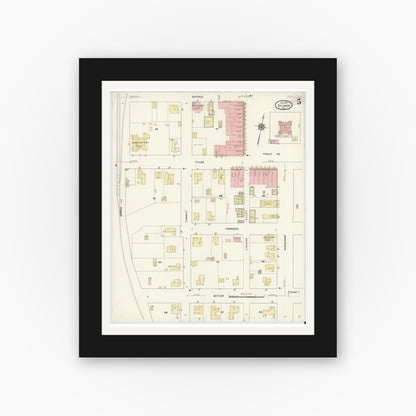 Old map wall art mockup — black gallery frame with white mat — Sanborn Fire Insurance Map from Gilmer, Upshur County, Texas (1912), Sheet #0005