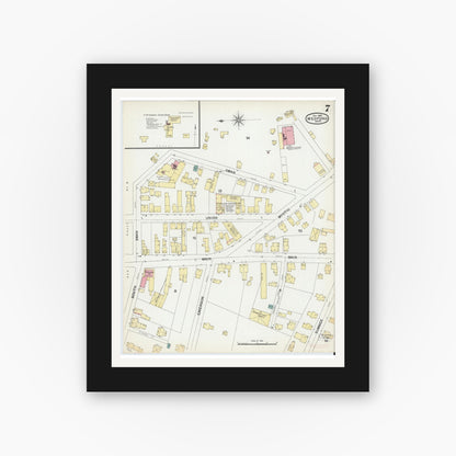 Old map wall art mockup — black gallery frame with white mat — Sanborn Fire Insurance Map from Medford, Middlesex County, Massachusetts (1892), Sheet #0007