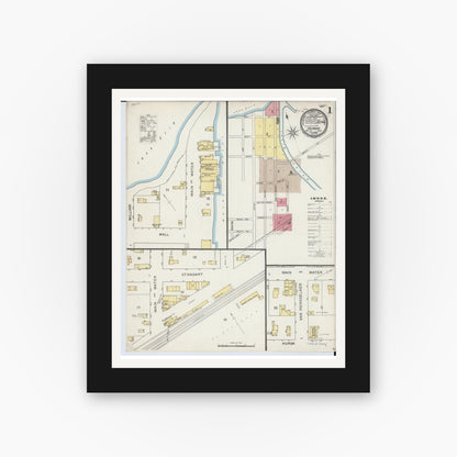 Old map wall art mockup — black gallery frame with white mat — Sanborn Fire Insurance Map from Huron, Erie County, Ohio (1893), Sheet #0001