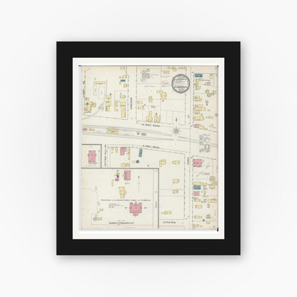 Old map wall art mockup — black gallery frame with white mat — Sanborn Fire Insurance Map from Elmhurst, Du Page County, Illinois (1893), Sheet #0001