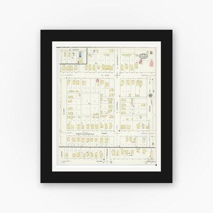 Old map wall art mockup — black gallery frame with white mat — Sanborn Fire Insurance Map from Galion, Crawford County, Ohio (1913), Sheet #0008