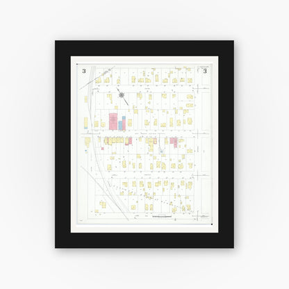 Old map wall art mockup — black gallery frame with white mat — Sanborn Fire Insurance Map from Grafton, Lorain County, Ohio (1946), Sheet #0003